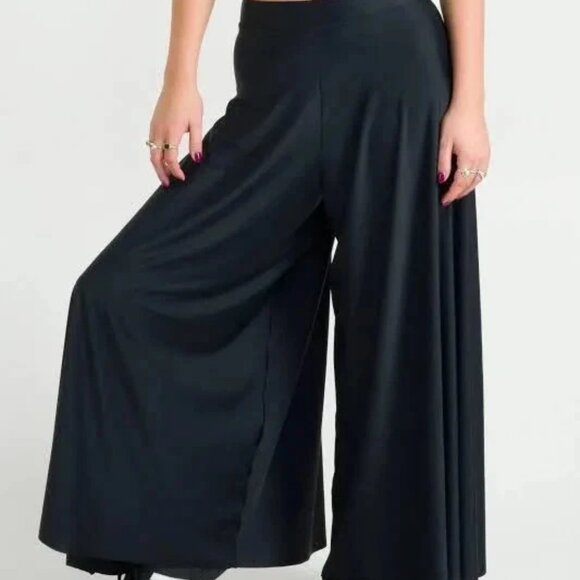 Black High Waist Wide Leg Boho Festival Fairy Goth Palazzo Pants Large So Smooth - Picture 1 of 13